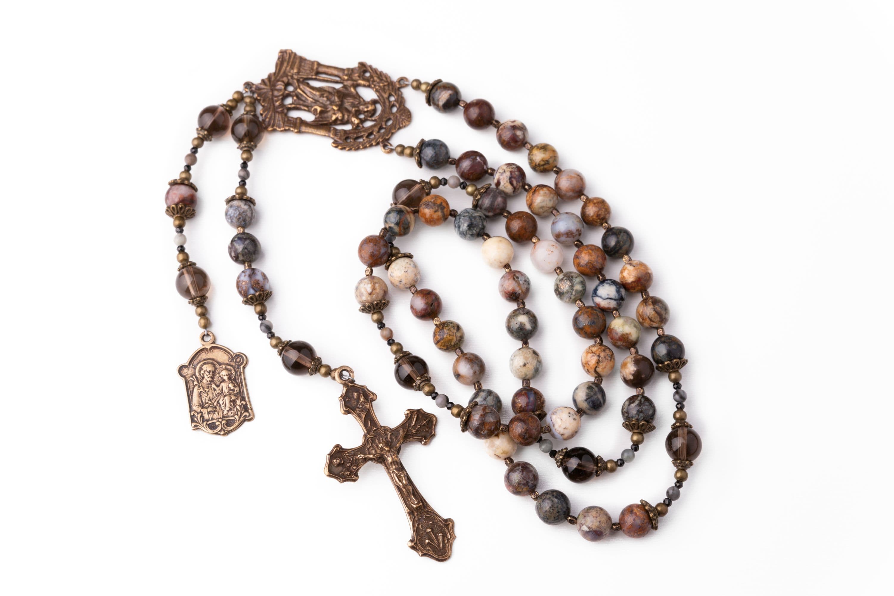 Saint Joseph Rosary in Pietersite with Bronze Medals image