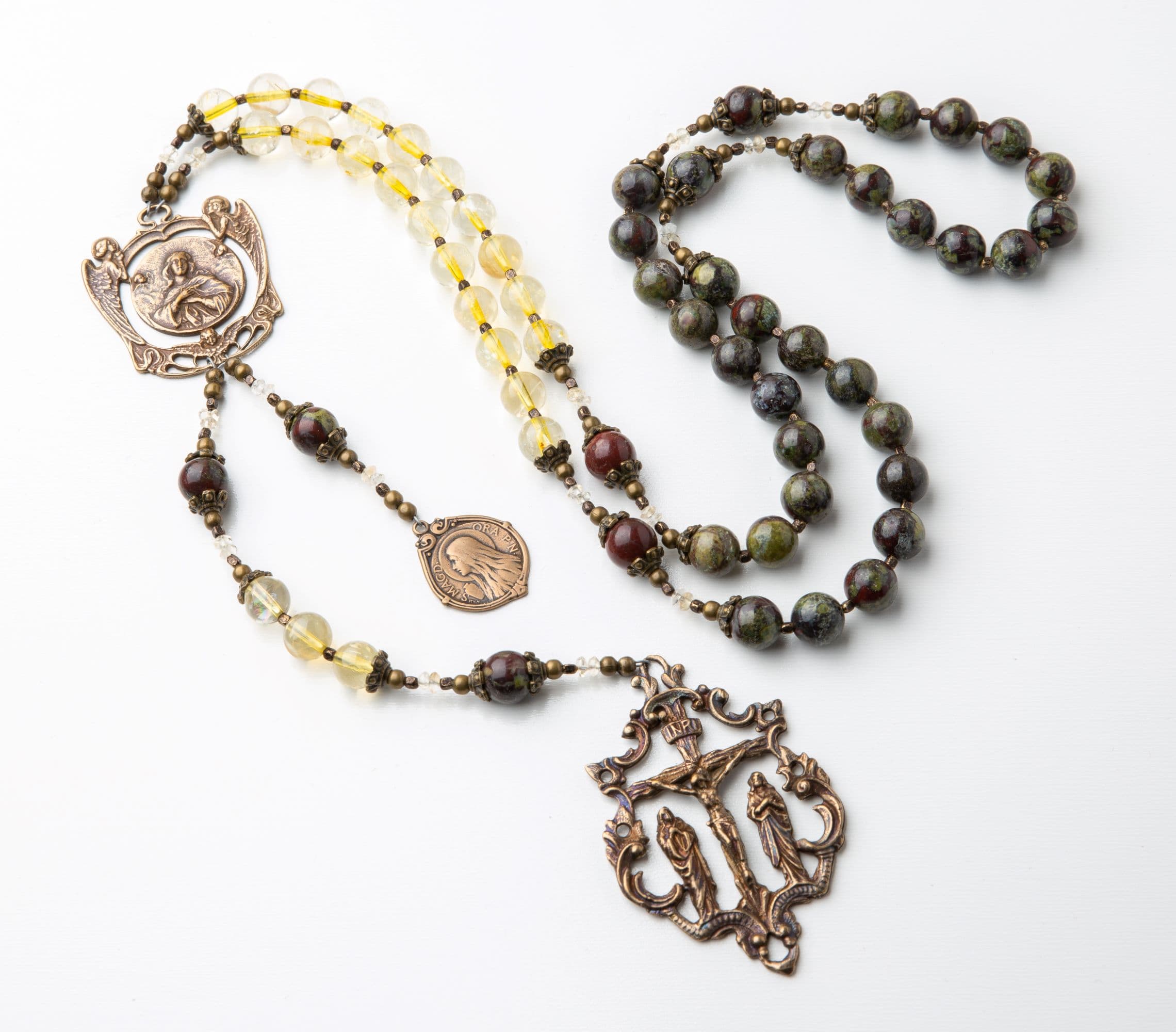 Saint Mary Magdalene Catholic Rosary in Bloodstone & Citrine with Bronze Medals image