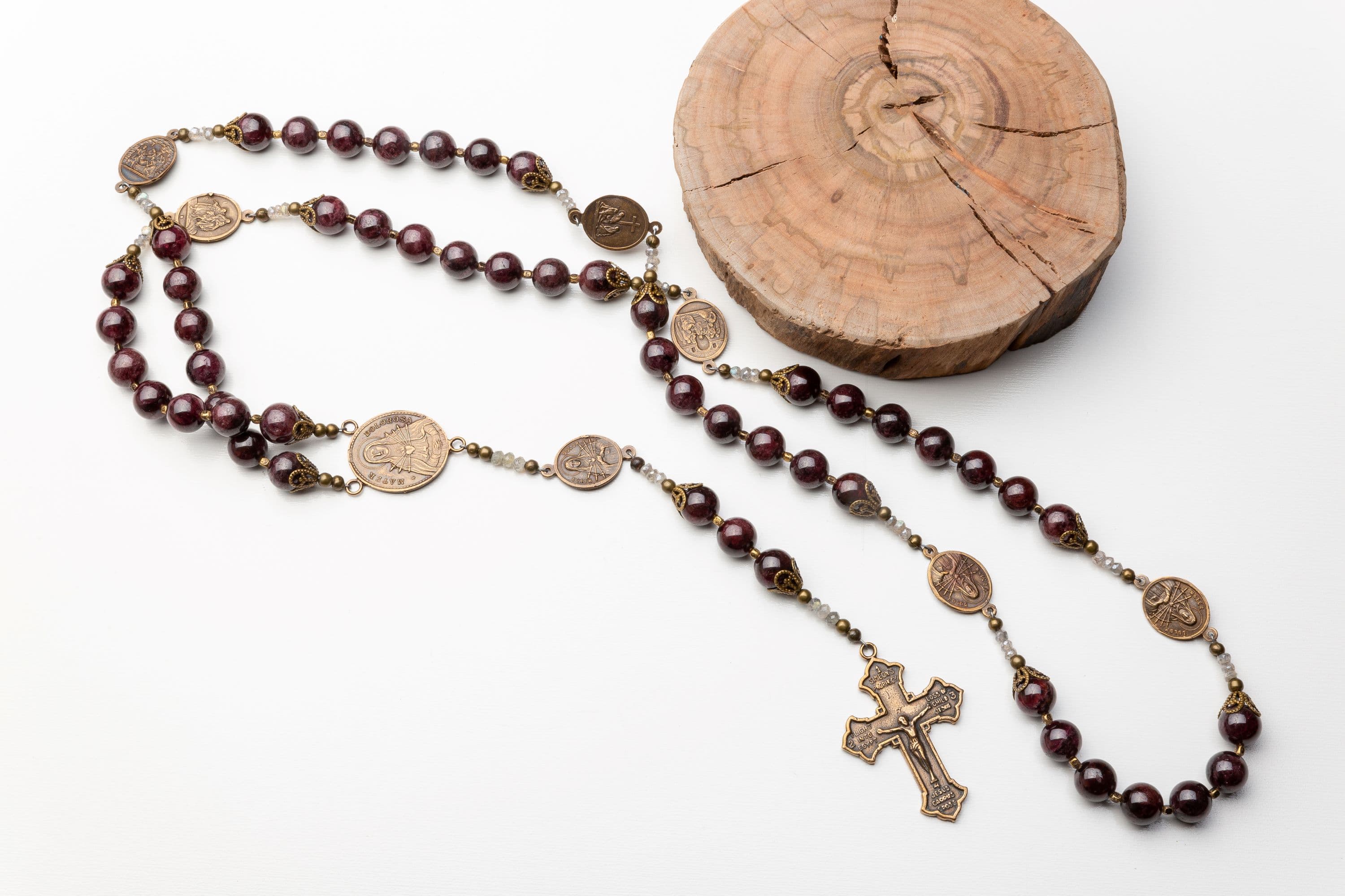 Chaplet of Seven Sorrows in Dark Red Garnet with Bronze Medals image
