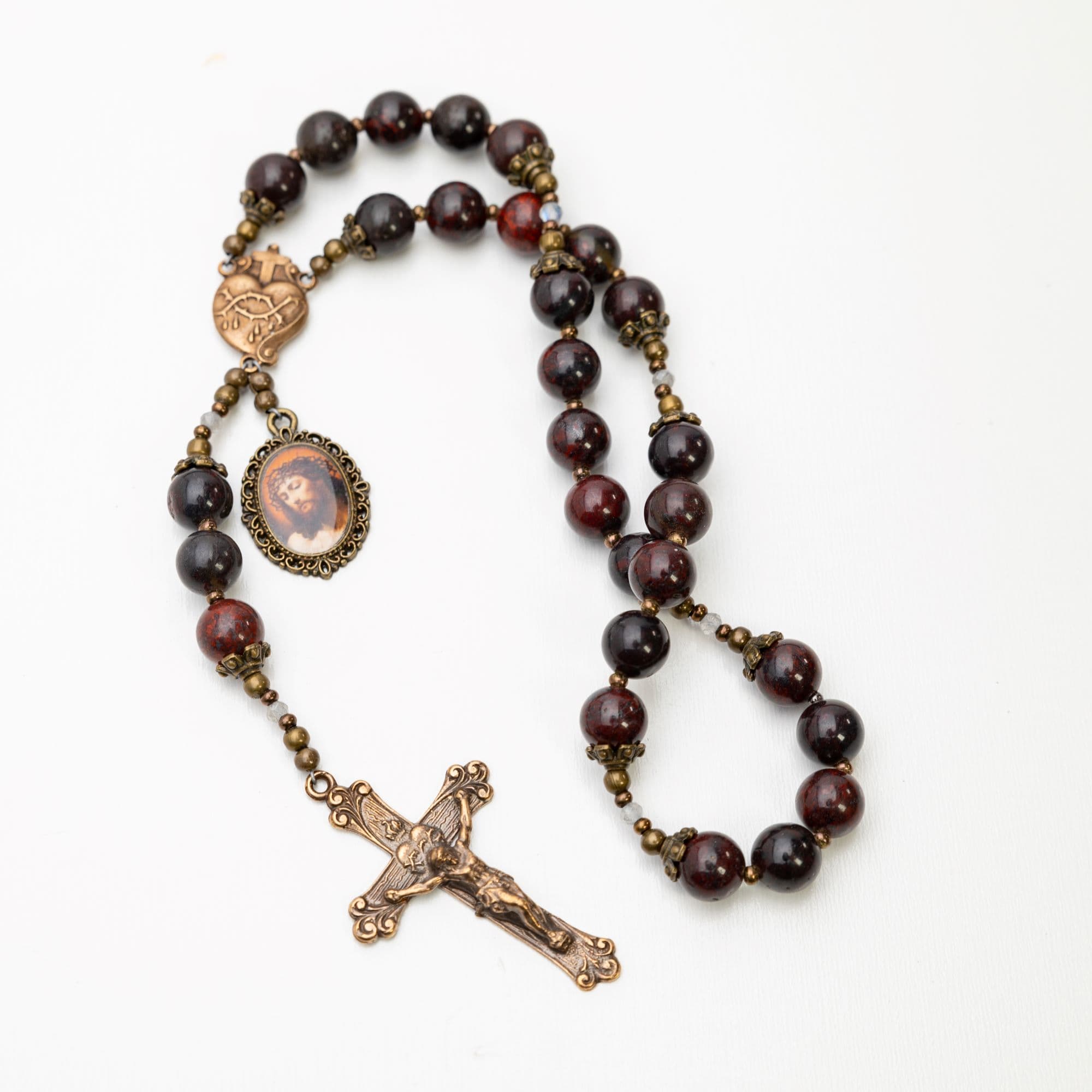 Chaplet of the Precious Blood ~ Red Jasper Catholic Prayer Beads with Cast Bronze Medals