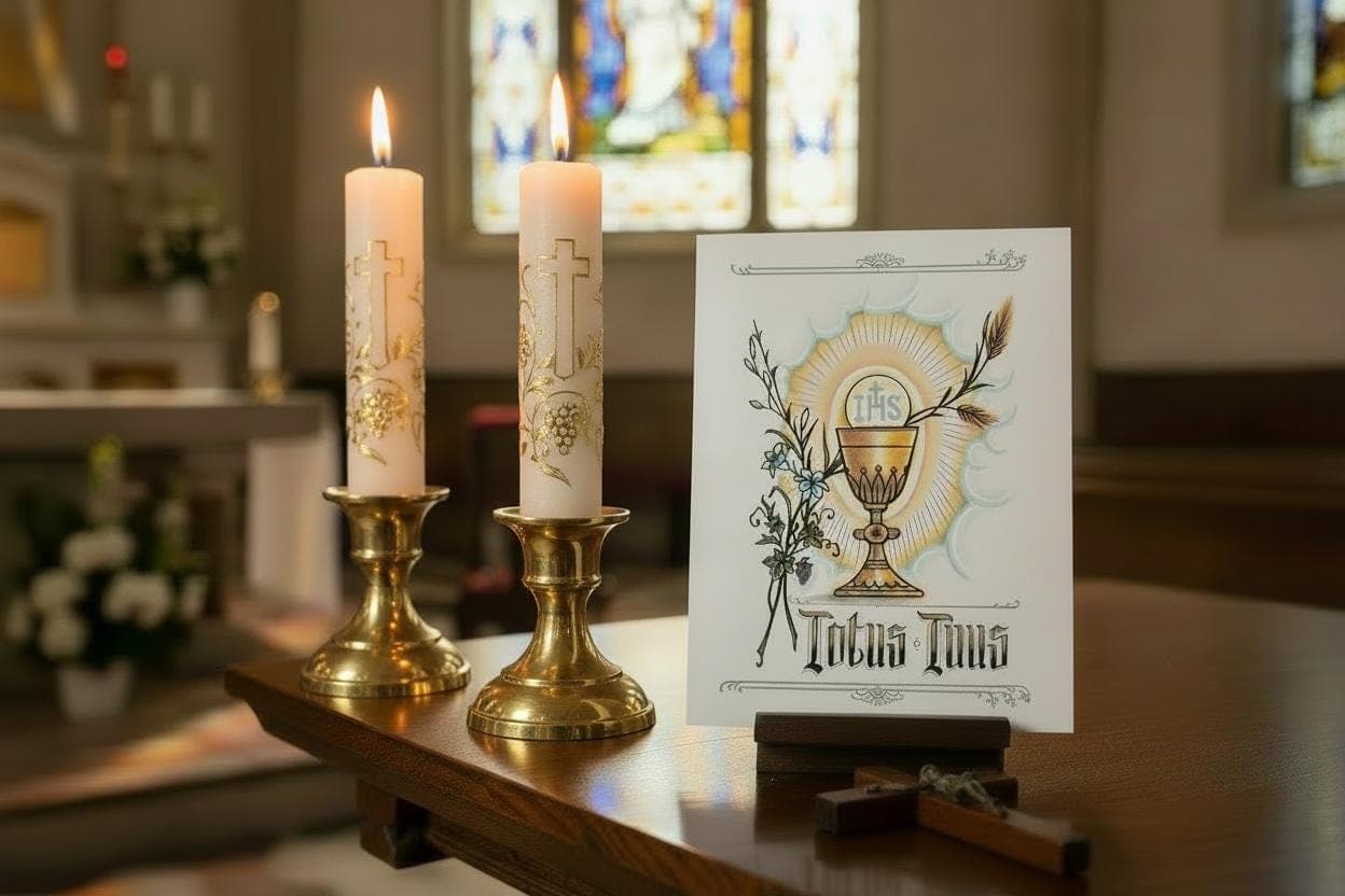 Totus Tuus Chalice Hand Embellished Card for Ordination Gift