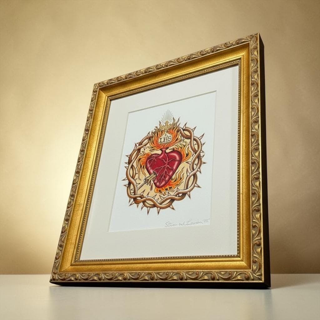 Sacred Heart of Jesus Professionally Framed Artist Signed Original Print