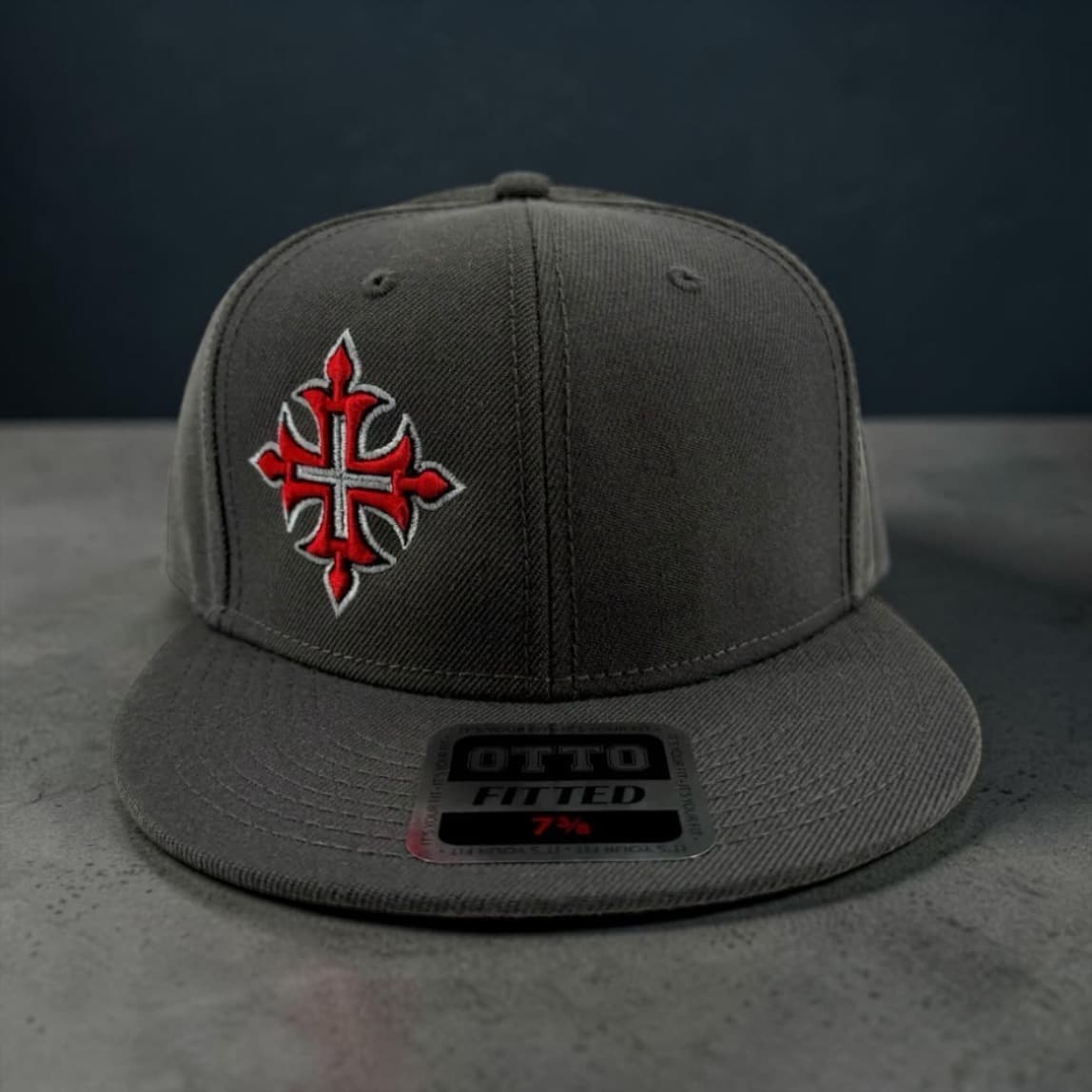 Fleury Cross 3D Puff Embroidered Charcoal Fitted Hat